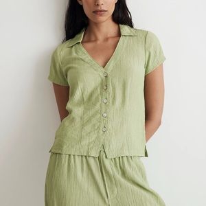 NWT Notched V-Neck Button-Up Top